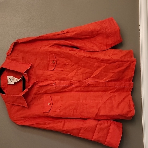 Chaus Organic Red Linen Shirt - Picture 1 of 12